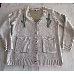 MISS SPARKLE Western Cardigan Sweater Cactus Tan XL Button Down Pockets‎ Boho